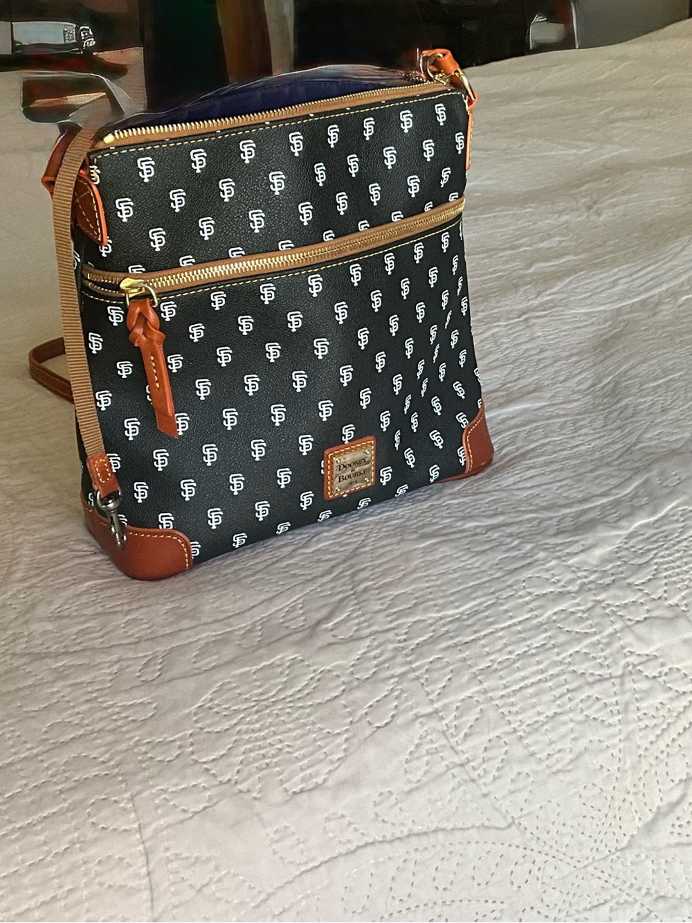 San Francisco Giants Dooney & Bourke Black Logo Crossbody with Brown Leather Tri